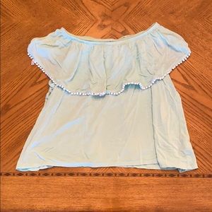 Pom-pom ruffle off-the-shoulder top for girls